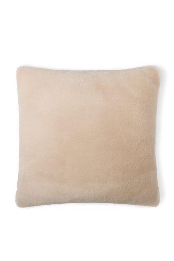 Beige Shearling and Knit Square Cushion | Home | Gushlow & Cole - front of cushion