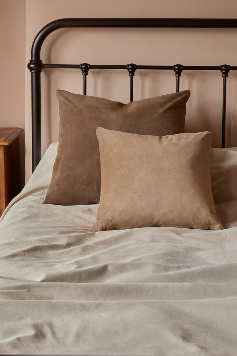 Camel Suede Scatter Cushion | Home | Gushlow & Cole - suede cushions on bed