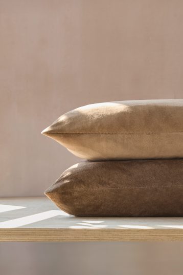 Large Camel Suede Scatter Cushion | Home | Gushlow & Cole - stack of suede cushions