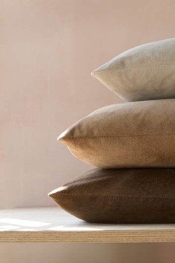 Mocha Brown Suede Scatter Cushion | Home | Gushlow & Cole - stack of suede cushions